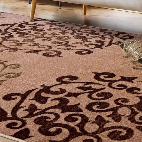 Superior Indoor Non-Slip Runner Rug, Floral Home Floor Decor for Bedroom, Living Room, Dining Room, Entryway, Kitchen, Office, Machine Washable Rugs, Amber Collection, 2' 7" x 6', Camel in Saudi Arabia