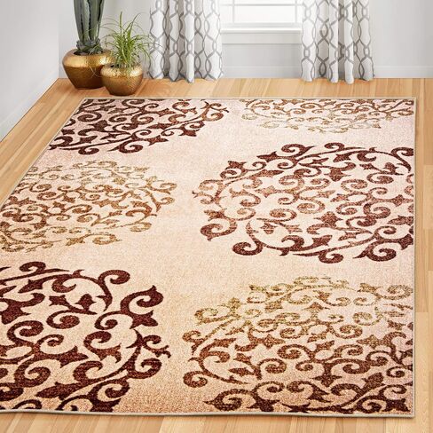 Superior Indoor Non-Slip Runner Rug, Floral Home Floor Decor for Bedroom, Living Room, Dining Room, Entryway, Kitchen, Office, Machine Washable Rugs, Amber Collection, 2' 7" x 6', Camel in Saudi Arabia