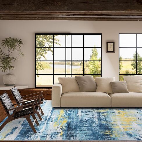 HOMBYS 5x7ft Thickened Memory Foam Area Rug for Living Room Bedroom, Large Soft Modern Floor Carpet for Indoor, Abstract Home Deco Non-Shedding, Grey, Machine Washable in Saudi Arabia