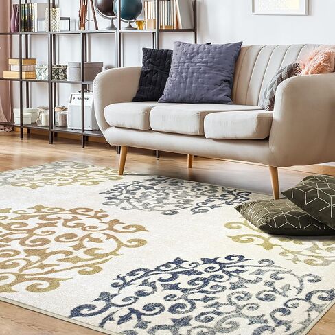 Superior Indoor Non-Slip Runner Rug, Floral Home Floor Decor for Bedroom, Living Room, Dining Room, Entryway, Kitchen, Office, Machine Washable Rugs, Amber Collection, 2' 7" x 6', Camel in Kuwait