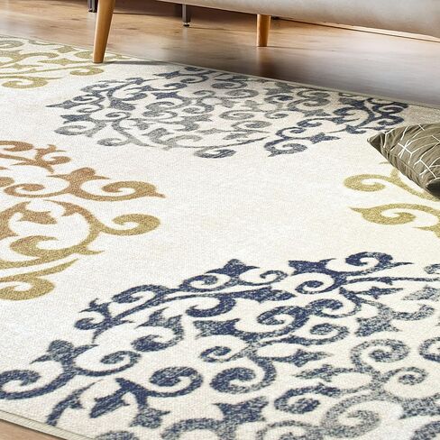 Superior Indoor Non-Slip Runner Rug, Floral Home Floor Decor for Bedroom, Living Room, Dining Room, Entryway, Kitchen, Office, Machine Washable Rugs, Amber Collection, 2' 7" x 6', Camel in Kuwait