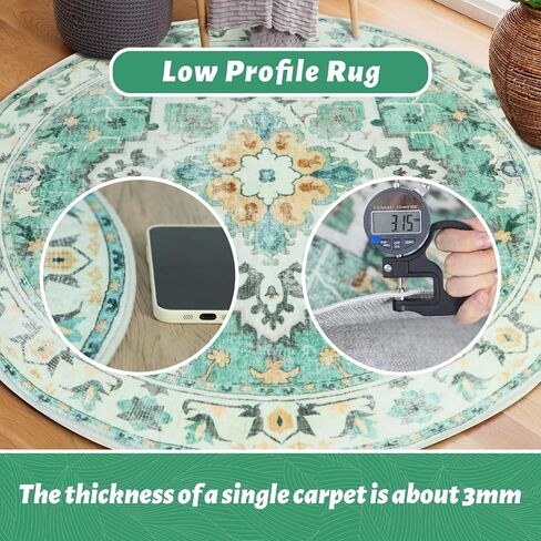Washable Round Area Rugs with Colorful Print for Bedroom,Living Room Circle Vintage Rug with Non-Slip Backing,Soft Floor Decoration Carpet Mat for Home Entryway (Red/Blue, 4') in Saudi Arabia