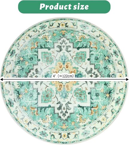 Washable Round Area Rugs with Colorful Print for Bedroom,Living Room Circle Vintage Rug with Non-Slip Backing,Soft Floor Decoration Carpet Mat for Home Entryway (Red/Blue, 4') in Saudi Arabia