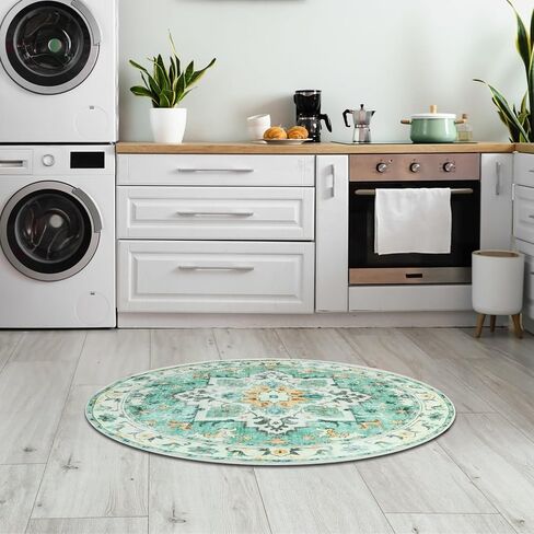 Washable Round Area Rugs with Colorful Print for Bedroom,Living Room Circle Vintage Rug with Non-Slip Backing,Soft Floor Decoration Carpet Mat for Home Entryway (Red/Blue, 4') in Saudi Arabia