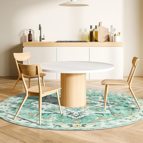 Washable Round Area Rugs with Colorful Print for Bedroom,Living Room Circle Vintage Rug with Non-Slip Backing,Soft Floor Decoration Carpet Mat for Home Entryway (Red/Blue, 4') in Saudi Arabia