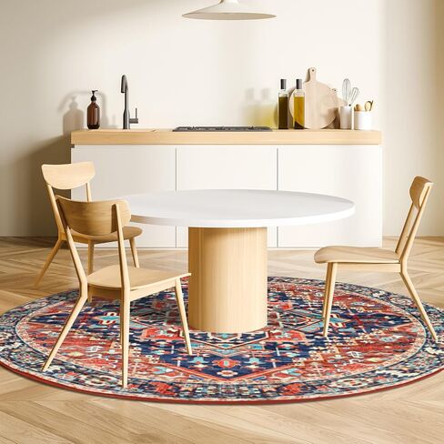 Washable Round Area Rugs with Colorful Print for Bedroom,Living Room Circle Vintage Rug with Non-Slip Backing,Soft Floor Decoration Carpet Mat for Home Entryway (Red/Blue, 4') in Saudi Arabia