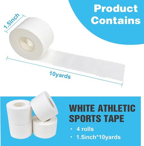 Athletic Tape Athletic & Medical Trainers & First Aid Tape for Injuries Wrist Ankle Finger Tape Easy to Tear & No Sticky Residue (White) (BK1.5in*10yd*4rolls) in Saudi Arabia