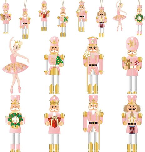 Woanger 24 Pcs Christmas Nutcrackers Hanging Tree Ornaments Wooden King and Soldier Nutcracker Ornaments Small Wooden Nutcrackers and Ballerina Ornament for Christmas Tree Decoration(Classic) in Kuwait