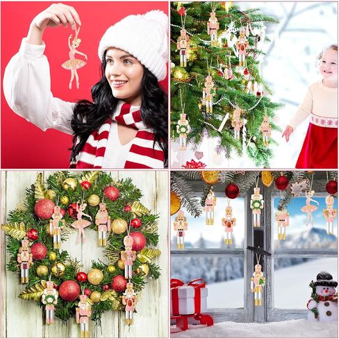 Woanger 24 Pcs Christmas Nutcrackers Hanging Tree Ornaments Wooden King and Soldier Nutcracker Ornaments Small Wooden Nutcrackers and Ballerina Ornament for Christmas Tree Decoration(Classic) in Kuwait