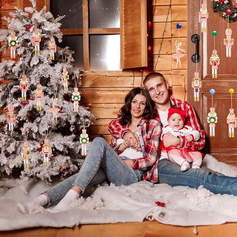 Woanger 24 Pcs Christmas Nutcrackers Hanging Tree Ornaments Wooden King and Soldier Nutcracker Ornaments Small Wooden Nutcrackers and Ballerina Ornament for Christmas Tree Decoration(Classic) in Kuwait