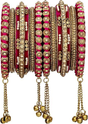 Aheli Wedding Party Designer Faux Stone Studded Bridal Bangle Set Chuda with Hangings Indian Traditional Bangles Ethnic Fashion Jewelry for Women Blue in Saudi Arabia