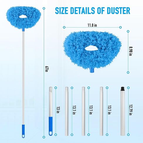 Ceiling Fan Cleaner Duster High Ceiling Fan Cleaner Extended Fan Blade Cleaner Reusable Microfiber Ceiling Fan Blade Cleaner Adjusts 13 to 67 Inch for Cleaning Walls Cobweb Door Window Top （Blue） in Saudi Arabia