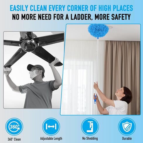 Ceiling Fan Cleaner Duster High Ceiling Fan Cleaner Extended Fan Blade Cleaner Reusable Microfiber Ceiling Fan Blade Cleaner Adjusts 13 to 67 Inch for Cleaning Walls Cobweb Door Window Top （Blue） in Saudi Arabia