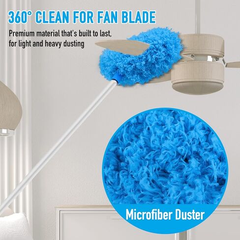 Ceiling Fan Cleaner Duster High Ceiling Fan Cleaner Extended Fan Blade Cleaner Reusable Microfiber Ceiling Fan Blade Cleaner Adjusts 13 to 67 Inch for Cleaning Walls Cobweb Door Window Top （Blue） in Saudi Arabia