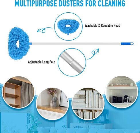 Ceiling Fan Cleaner Duster High Ceiling Fan Cleaner Extended Fan Blade Cleaner Reusable Microfiber Ceiling Fan Blade Cleaner Adjusts 13 to 67 Inch for Cleaning Walls Cobweb Door Window Top （Blue） in Saudi Arabia
