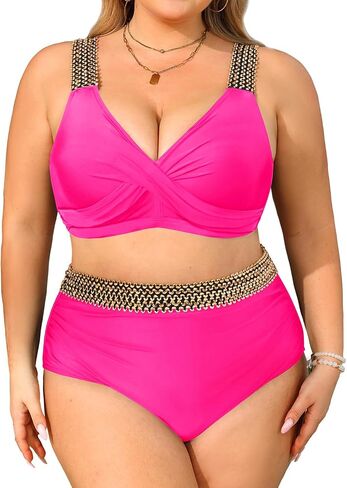 Tempt Me Women Plus Size High Waisted Bikini Set Two Piece Tummy Conteol Swimsuit in Saudi Arabia