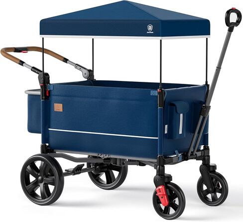 EVER ADVANCED Side-Unzip Wagon Stroller for 2 Kids, Push Pull Stroller with Adjustable Handle, Easy Access Zipper Door, 5-Point Harness, UV-Protection Canopy Shock-Absorbing Wheels, Fox Printing in Saudi Arabia
