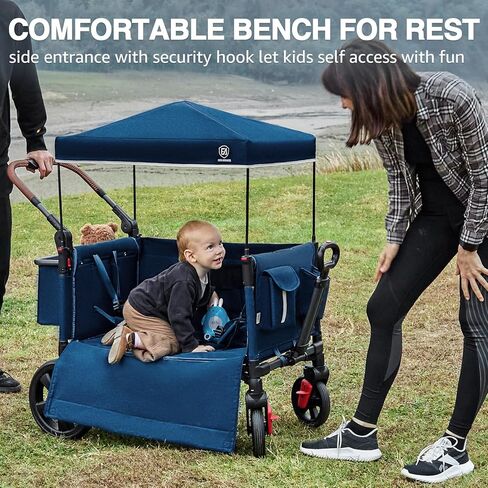 EVER ADVANCED Side-Unzip Wagon Stroller for 2 Kids, Push Pull Stroller with Adjustable Handle, Easy Access Zipper Door, 5-Point Harness, UV-Protection Canopy Shock-Absorbing Wheels, Fox Printing in Saudi Arabia