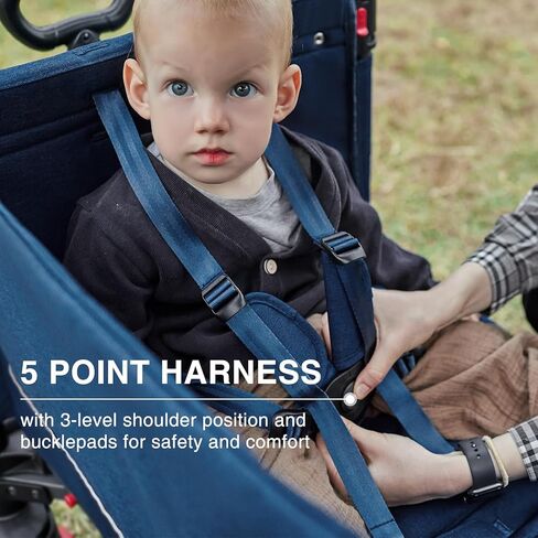 EVER ADVANCED Side-Unzip Wagon Stroller for 2 Kids, Push Pull Stroller with Adjustable Handle, Easy Access Zipper Door, 5-Point Harness, UV-Protection Canopy Shock-Absorbing Wheels, Fox Printing in Saudi Arabia
