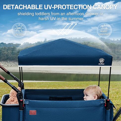 EVER ADVANCED Side-Unzip Wagon Stroller for 2 Kids, Push Pull Stroller with Adjustable Handle, Easy Access Zipper Door, 5-Point Harness, UV-Protection Canopy Shock-Absorbing Wheels, Fox Printing in Saudi Arabia