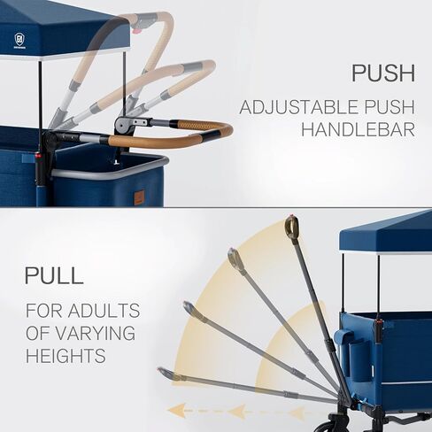 EVER ADVANCED Side-Unzip Wagon Stroller for 2 Kids, Push Pull Stroller with Adjustable Handle, Easy Access Zipper Door, 5-Point Harness, UV-Protection Canopy Shock-Absorbing Wheels, Fox Printing in Saudi Arabia