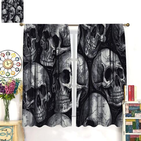 Gothic Curtains Red Bat Pattern Blackout Print Rod Pocket Window Drapes for Bedroom Living Room 55x63in in Saudi Arabia