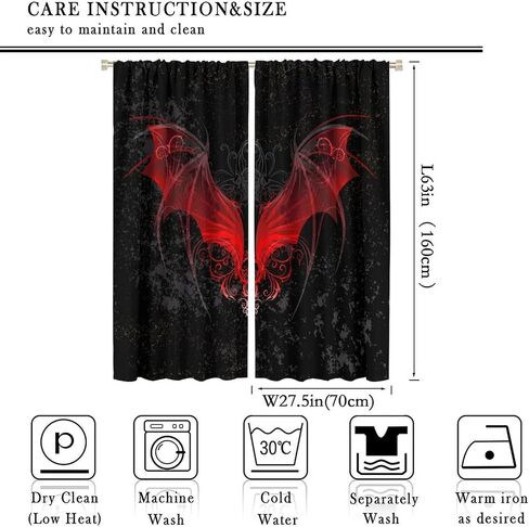 Gothic Curtains Red Bat Pattern Blackout Print Rod Pocket Window Drapes for Bedroom Living Room 55x63in in Saudi Arabia