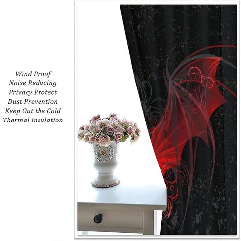 Gothic Curtains Red Bat Pattern Blackout Print Rod Pocket Window Drapes for Bedroom Living Room 55x63in in Saudi Arabia