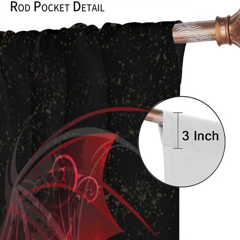 Gothic Curtains Red Bat Pattern Blackout Print Rod Pocket Window Drapes for Bedroom Living Room 55x63in in Saudi Arabia