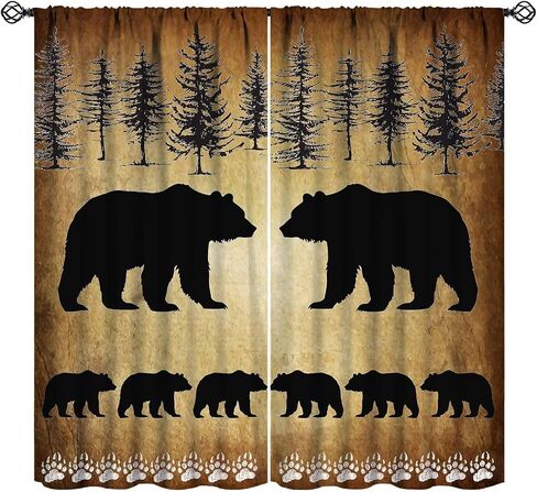 Rustic Blackout Curtains Vintage Brown Black Wildlife Bear White Bear Paw Print for Bedroom Living Room Kitchen Decor Rod Pocket Window Drape 42x45in in Kuwait