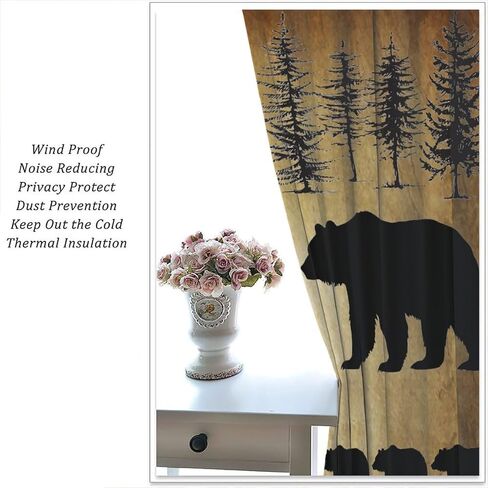 Rustic Blackout Curtains Vintage Brown Black Wildlife Bear White Bear Paw Print for Bedroom Living Room Kitchen Decor Rod Pocket Window Drape 42x45in in Kuwait