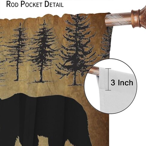 Rustic Blackout Curtains Vintage Brown Black Wildlife Bear White Bear Paw Print for Bedroom Living Room Kitchen Decor Rod Pocket Window Drape 42x45in in Kuwait