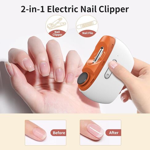 Electric Nail Clippers,Automatic Nail Clippers and Polisher 2 in 1,Portable Electric Nail Cutter with Nail Scraps Storage,LED Light,USB Charging, Safety Nail Trimmer for Baby Elderly Adult (White) in Saudi Arabia