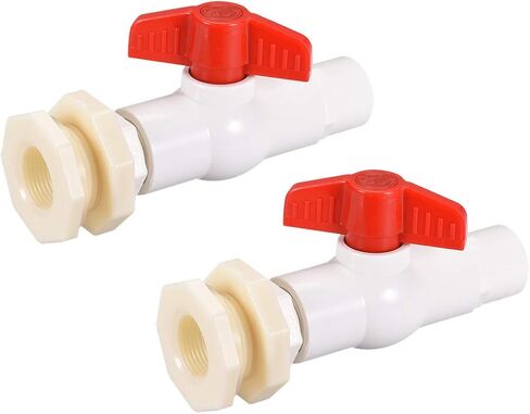 uxcell PVC Ball Valve Connector Spigot Kit G1/2, with Bulkhead Fitting Adapter, White Red for Water Tank 2Pcs in Saudi Arabia