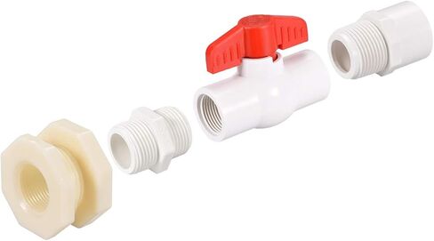 uxcell PVC Ball Valve Connector Spigot Kit G1/2, with Bulkhead Fitting Adapter, White Red for Water Tank 2Pcs in Saudi Arabia