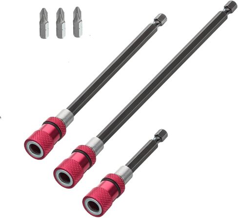 Drill Extension Bit Holder 2Pcs - 12'' 6'' Magnetic Drill Screwdriver Bit Extender 1/4 inch Hex Bit Holder, Impact Driver Extension Adjustable Depth Screwdriver (Red, 12''+6'') in Saudi Arabia