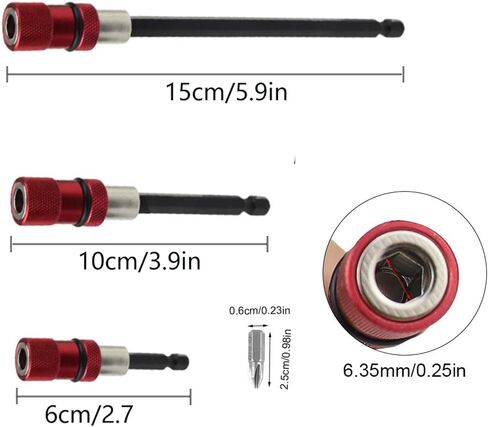 Drill Extension Bit Holder 2Pcs - 12'' 6'' Magnetic Drill Screwdriver Bit Extender 1/4 inch Hex Bit Holder, Impact Driver Extension Adjustable Depth Screwdriver (Red, 12''+6'') in Saudi Arabia
