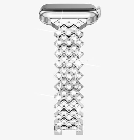 حزام معدني متوافق مع الأربطة للنساء Ultra iWatch Series 9 8 7 6 5 4 3 2 1 Se｜44mm 40mm 45mm 41mm 49mm 42mm 38mm حزام بلينغ للرجال باللون الفضي in Kuwait