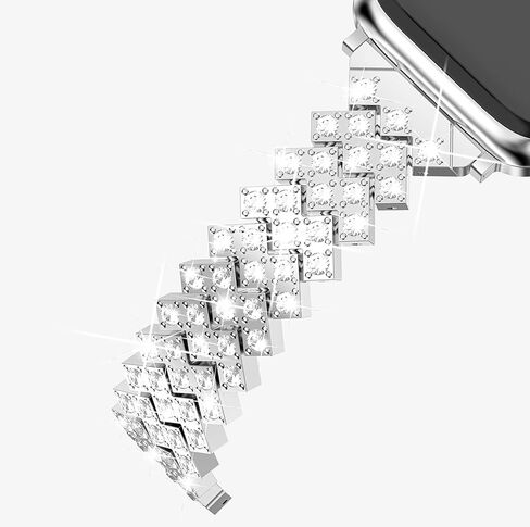 حزام معدني متوافق مع الأربطة للنساء Ultra iWatch Series 9 8 7 6 5 4 3 2 1 Se｜44mm 40mm 45mm 41mm 49mm 42mm 38mm حزام بلينغ للرجال باللون الفضي in Kuwait