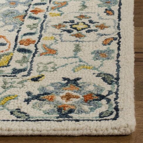 SAFAVIEH Aspen Collection 2'3" x 7' Ivory/Blue APN310A Handmade Boho Wool Runner Rug in Saudi Arabia