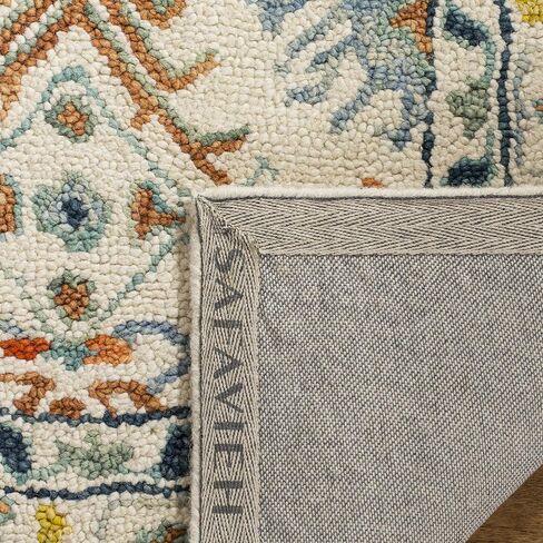 SAFAVIEH Aspen Collection 2'3" x 7' Ivory/Blue APN310A Handmade Boho Wool Runner Rug in Saudi Arabia