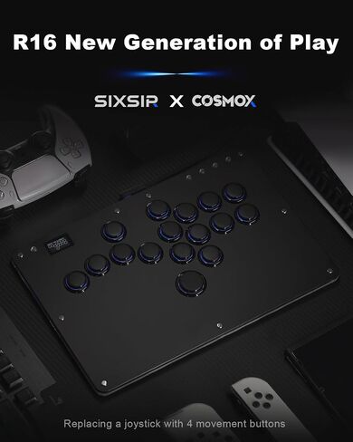 SIXSIR Leverless Controller R16 for Arcade Gaming Retro Rims Series - Thinner Size & Pinky Button(20.6mm) - 16 Keys Crystal Low-profile Switch - Custom RGB Controller for PC/Switch/PlayStation in Saudi Arabia