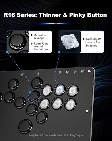 SIXSIR Leverless Controller R16 for Arcade Gaming Retro Rims Series - Thinner Size & Pinky Button(20.6mm) - 16 Keys Crystal Low-profile Switch - Custom RGB Controller for PC/Switch/PlayStation in Saudi Arabia