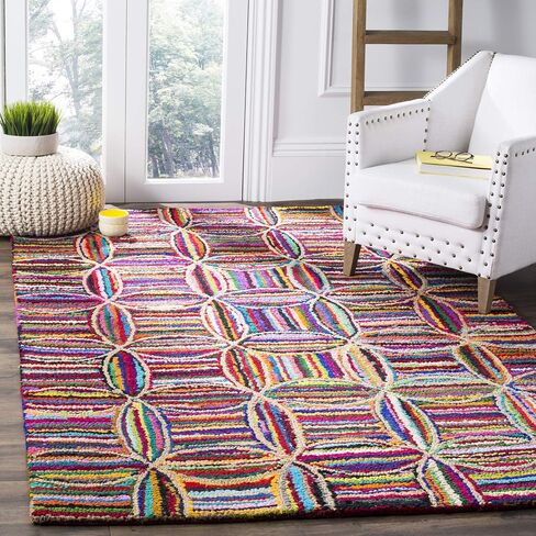 SAFAVIEH Nantucket Collection Area Rug - 5' x 8', Multi, Handmade Boho Abstract Cotton, Ideal for High Traffic Areas in Living Room, Bedroom (NAN441A) in Saudi Arabia