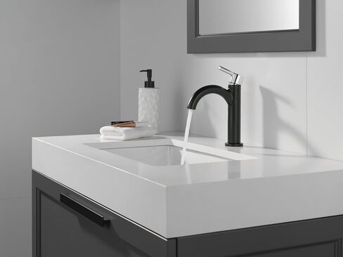 Delta Faucet Nicoli Matte Black Bathroom Faucet, Black/ Gold Single Hole Bathroom Sink Faucet, Single Handle Bathroom Faucet, Pop-Up Drain Assembly, Matte Black/ Champagne Bronze 15749LF-GZ in Kuwait