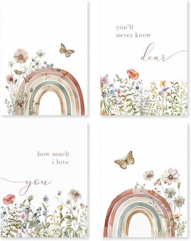 HRQKO Boho Rainbow Nursery Wall Art Poster Prints Set of 4, Baby Girl Nursery Decor, Wildflower Nursery Artwork Prints Posters Wall Decor, You’ll Never Know Dear Decor for Girls Room 8"x10" Unframed in Kuwait