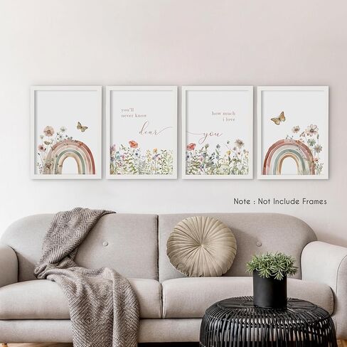 HRQKO Boho Rainbow Nursery Wall Art Poster Prints Set of 4, Baby Girl Nursery Decor, Wildflower Nursery Artwork Prints Posters Wall Decor, You’ll Never Know Dear Decor for Girls Room 8"x10" Unframed in Kuwait