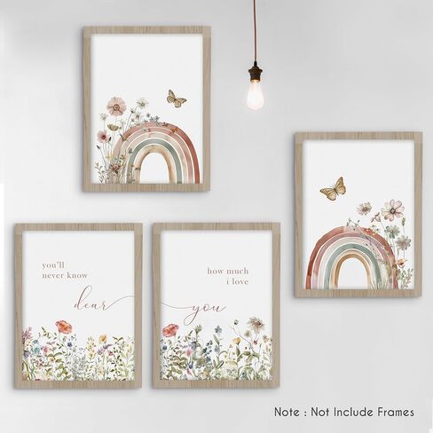 HRQKO Boho Rainbow Nursery Wall Art Poster Prints Set of 4, Baby Girl Nursery Decor, Wildflower Nursery Artwork Prints Posters Wall Decor, You’ll Never Know Dear Decor for Girls Room 8"x10" Unframed in Kuwait