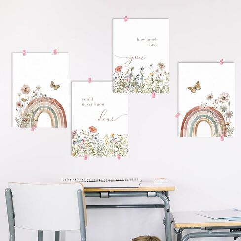 HRQKO Boho Rainbow Nursery Wall Art Poster Prints Set of 4, Baby Girl Nursery Decor, Wildflower Nursery Artwork Prints Posters Wall Decor, You’ll Never Know Dear Decor for Girls Room 8"x10" Unframed in Kuwait