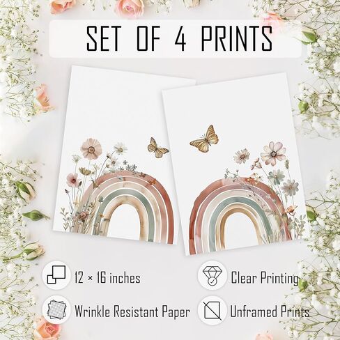 HRQKO Boho Rainbow Nursery Wall Art Poster Prints Set of 4, Baby Girl Nursery Decor, Wildflower Nursery Artwork Prints Posters Wall Decor, You’ll Never Know Dear Decor for Girls Room 8"x10" Unframed in Kuwait